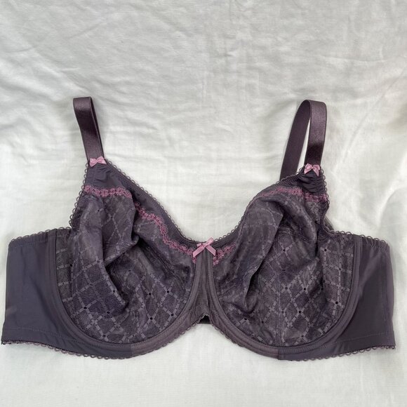 Glamorise Womens Purple Full Figure Wonderwire Lace Bra 48C style 9845 - Picture 2 of 9
